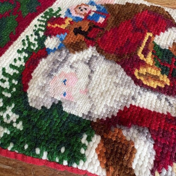 Vintage Needlepoint Santa With Toy Bag Christmas Stocking 16” READ ALL - Picture 3 of 10